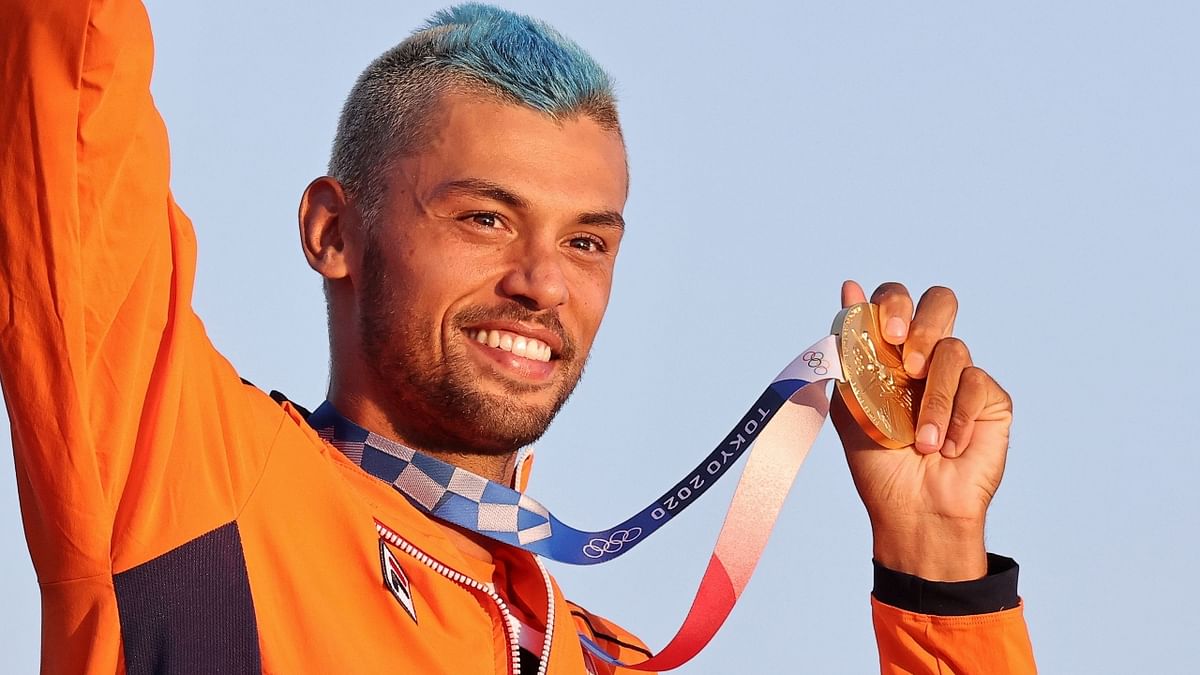 Dutch windsurfer Kiran Badloe showed off his new  'Avatar Aang' hairstyle at Tokyo Olympics. Credit: Reuters Photo