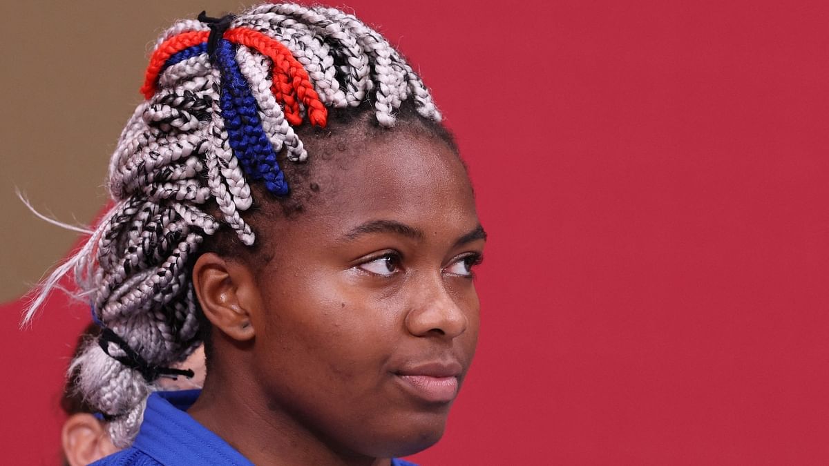 French judo fighter Romane Dicko has blue, red and white braid. Credit: AFP Photo