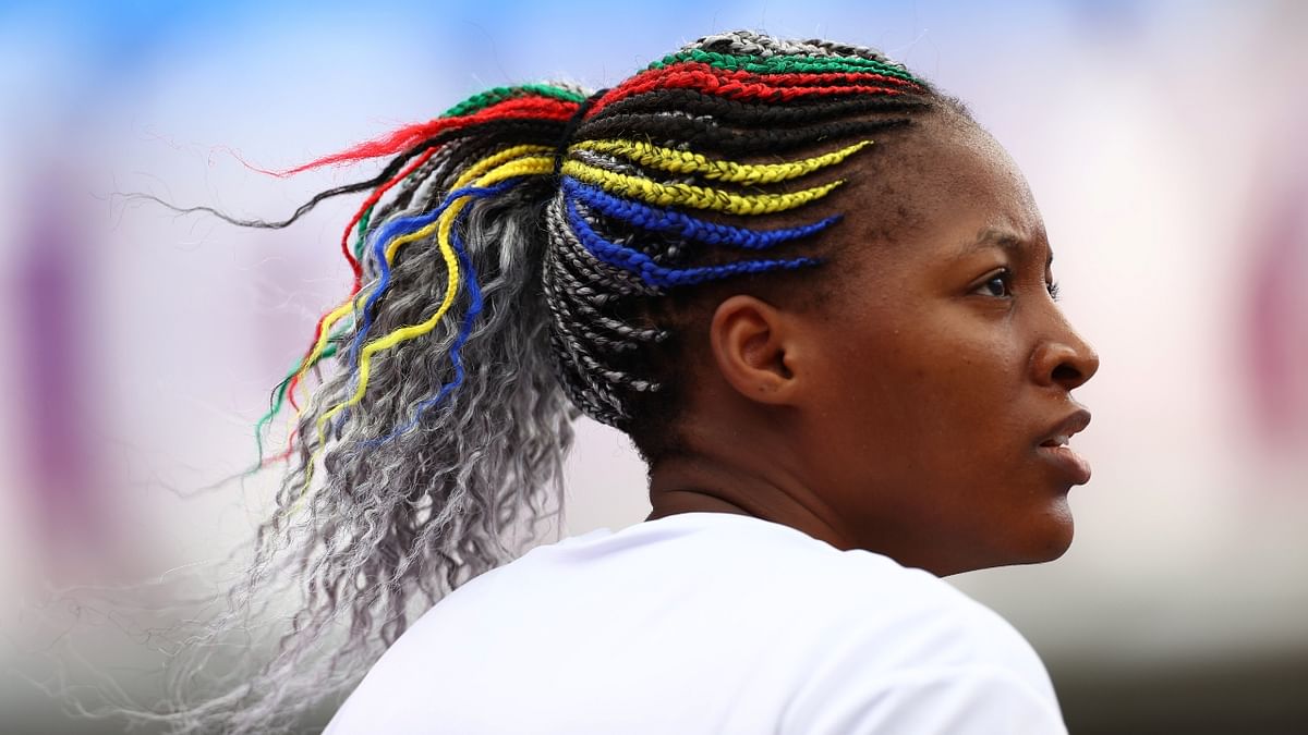 Stephanie Mawuli flaunts her Olympic-themed box braids. Credit: Reuters Photo
