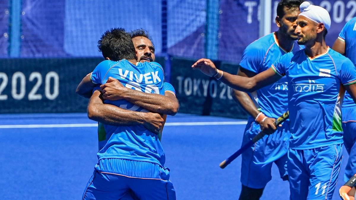 But India pulled level late in that quarter thanks to goals by Hardik Singh and Harmanpreet Singh, making it 3-3 at the halftime break. Credit: PTI Photo