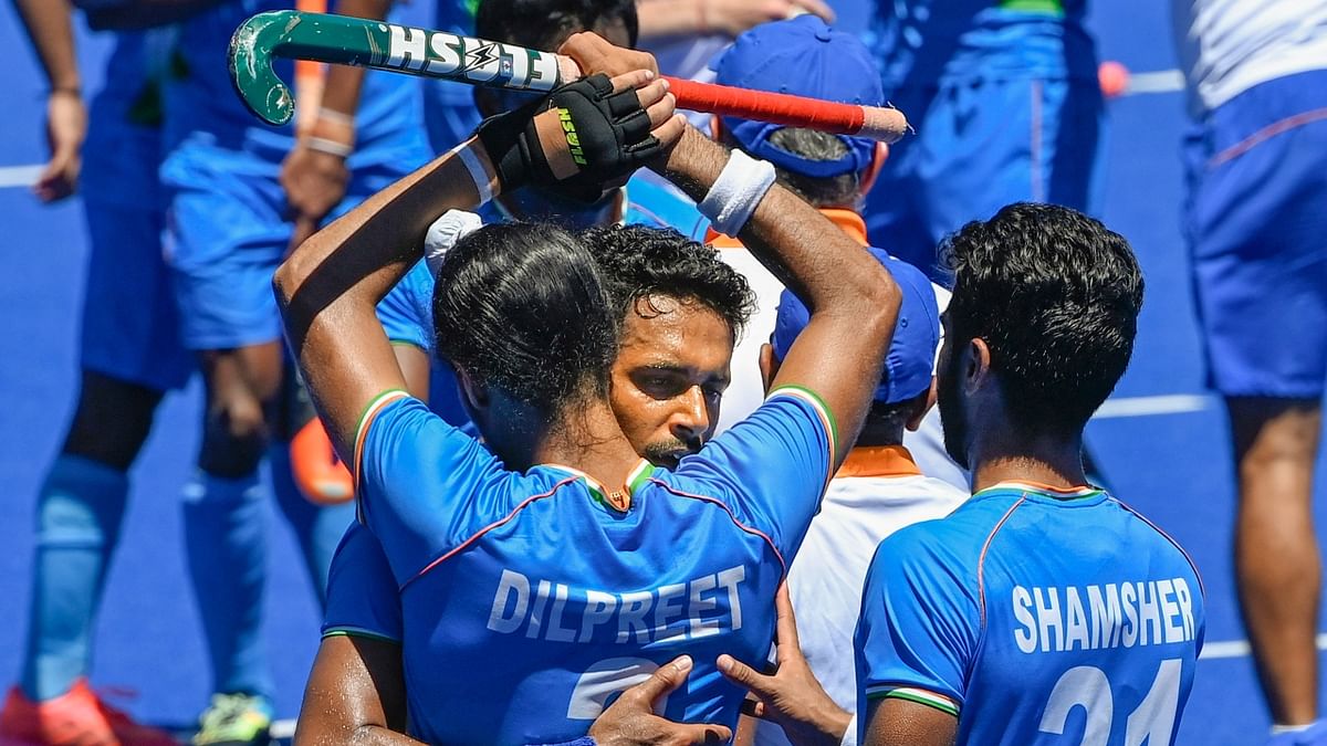 The Indians came out all guns blazing after the change of ends and took the lead for the first time in the match when they were awarded a penalty stroke for a push on Mandeep Singh inside the circle. Credit: PTI Photo