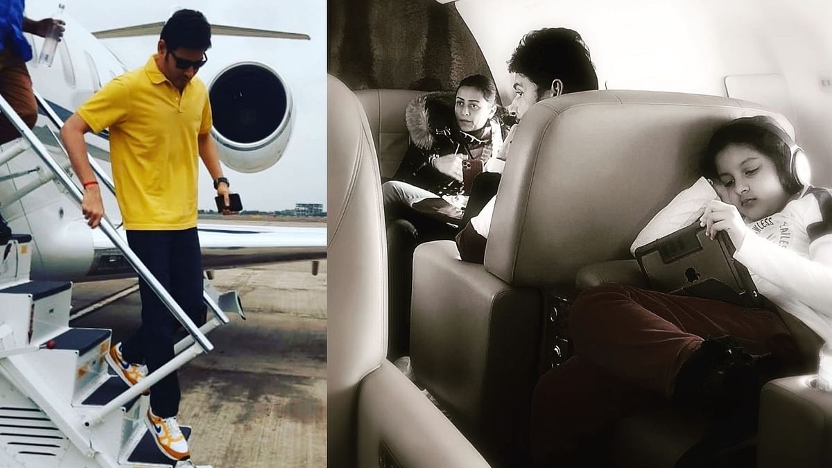 Superstar Mahesh Babu proudly owns a private jet and uses it both for personal international trips as well for film promotional trips. Credit: Instagram/namratashirodkar