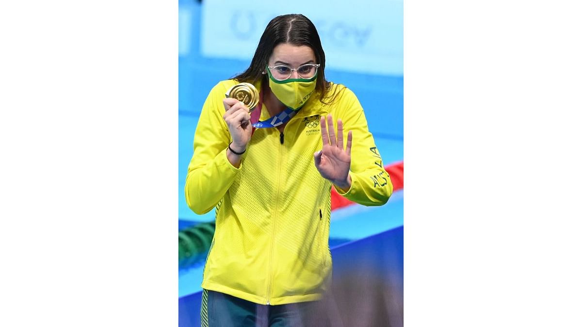 Australia's Kaylee McKeown reacts after winning a gold medal after the final of the women's 200m backstroke swimming event. Credit: AFP Photo