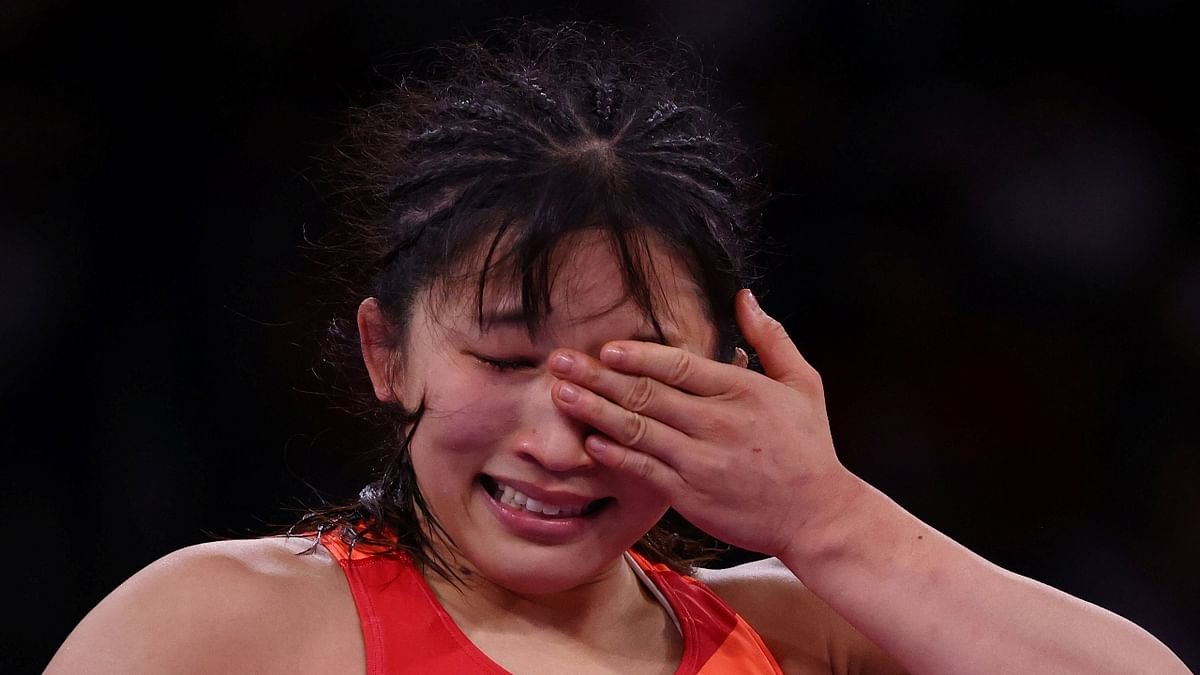 Japan's Yui Susaki reacts after winning gold at women's wrestling at the Tokyo Olympics. Credit: Reuters Photo