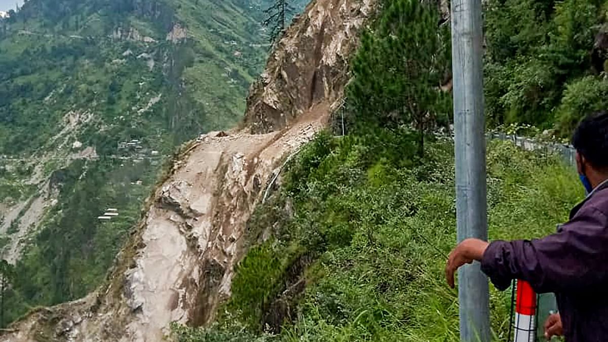 Reportedly, the landslide occurred at around 11.50 am in Chaura village in Kinnaur. Himachal CM Jai Ram Thakur told the state assembly that there are reports that 50-60 people are trapped under the debris, but the exact number was not known. Credit: PTI Photo