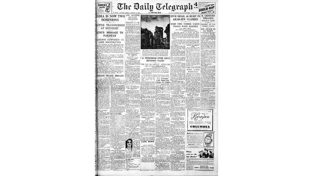 Daily Telegraph: The Daily Telegraph, a London based newspaper, carried the news of India's independence with a reference to the Partition, on the extreme left side of the front page. The headline read,