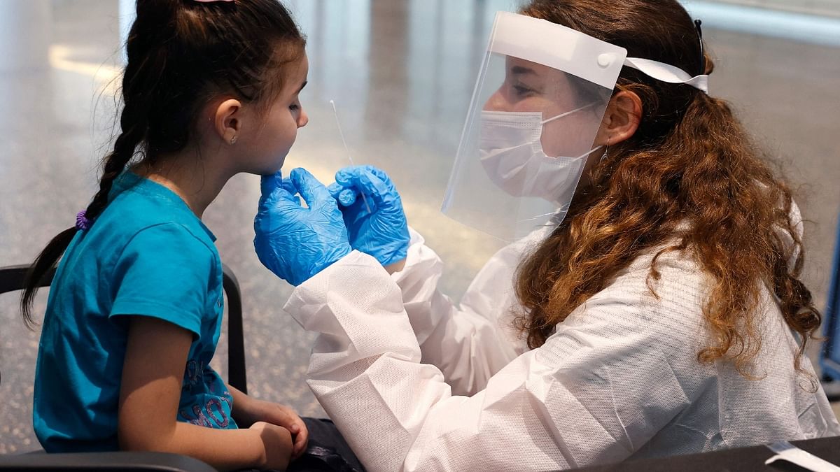 Israel implemented a new restriction that requires children between 3 and 11 to undergo Covid-19 antigen swab tests to enter public venues as infections surge despite extensive adult vaccinations. Credit: AFP Photo