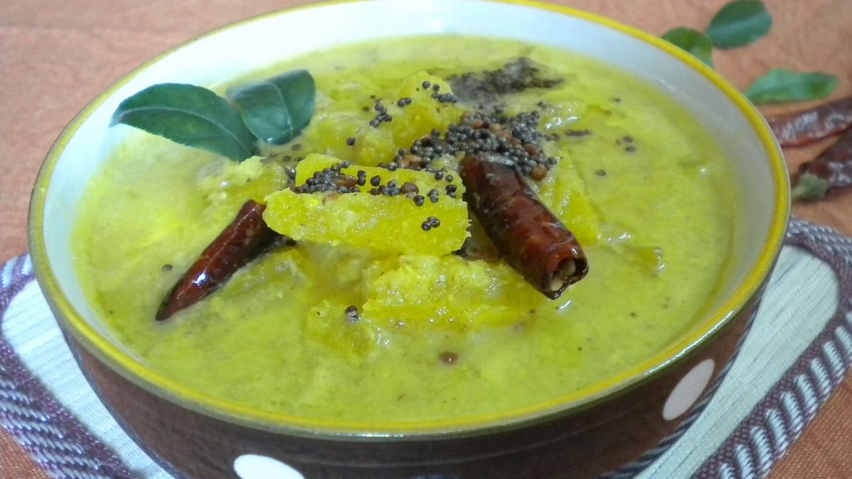 Pachadi: A mild and tempered curry with light sweet tones made with pumpkin, cowpeas and coconut. Credit: Surekha Hegde