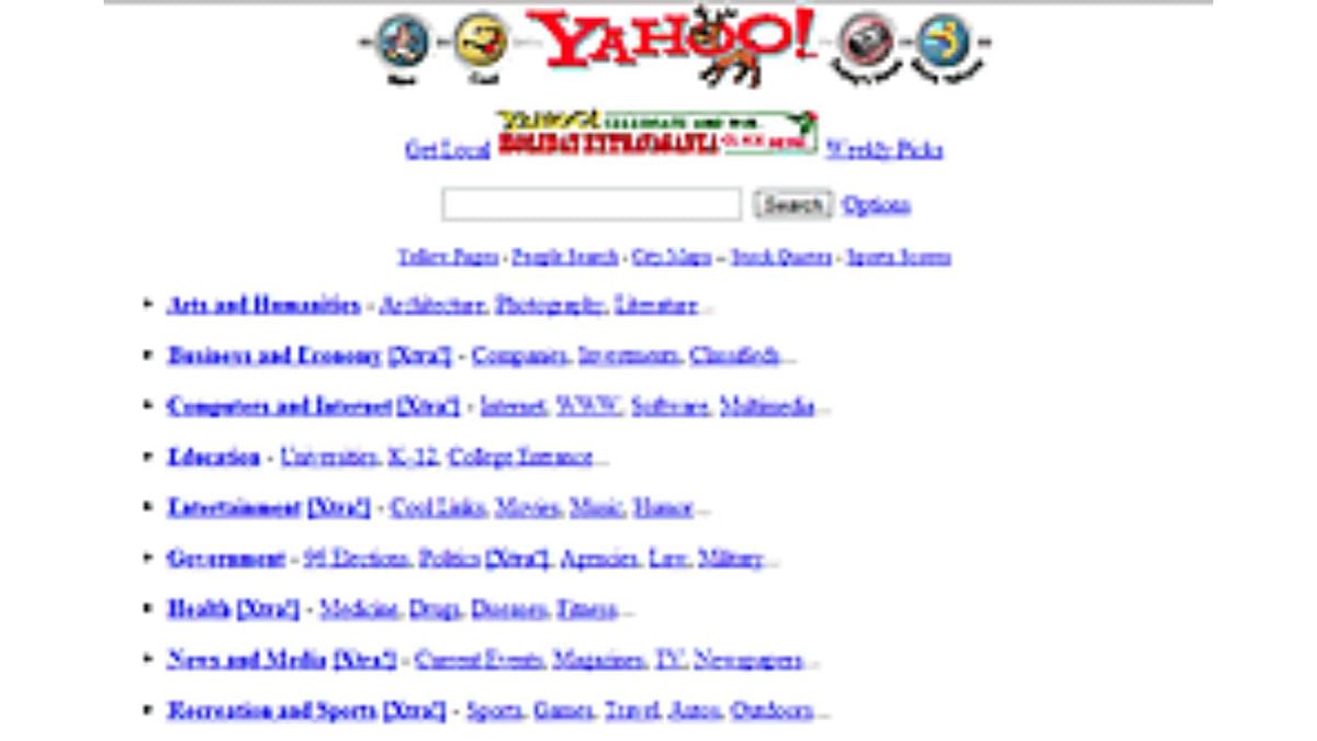 Check out the first version of Yahoo (1994). Credit: www.internetlivestats.com