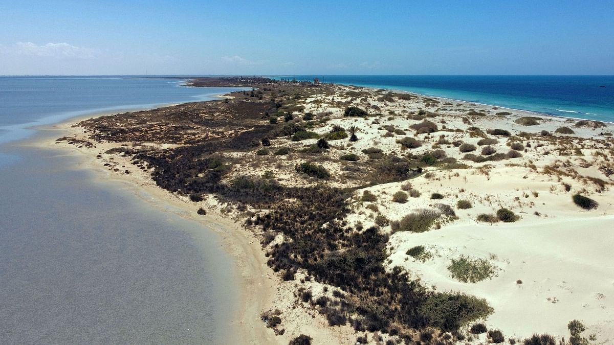 An aerial view of Libya's Farwa Island, about 170 kilometres west of the capital and close to the border with Tunisia. Once famed for its exceptional wildlife, Libya's Farwa island risks becoming just another victim of lawlessness in the war-ravaged North African nation, activists struggling to save it warn. Credit: AFP Photo