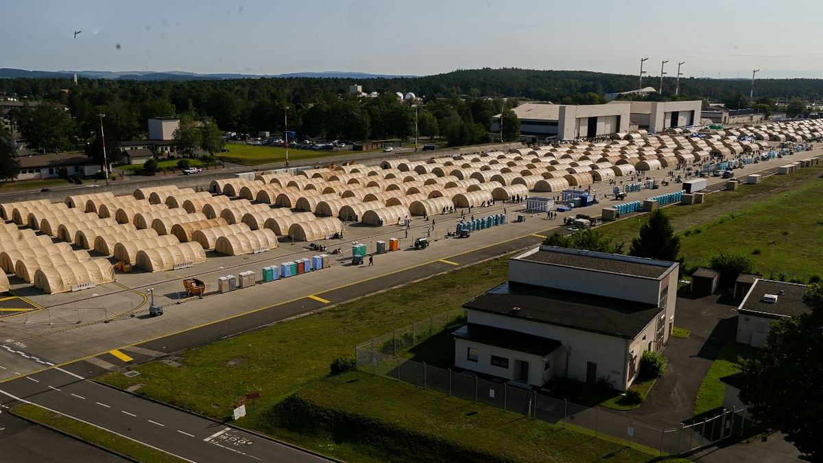 Pods are established for Afghan evacuees at Ramstein Air Base, Germany. Credit: Reuters Photo/US Air Force/Handout