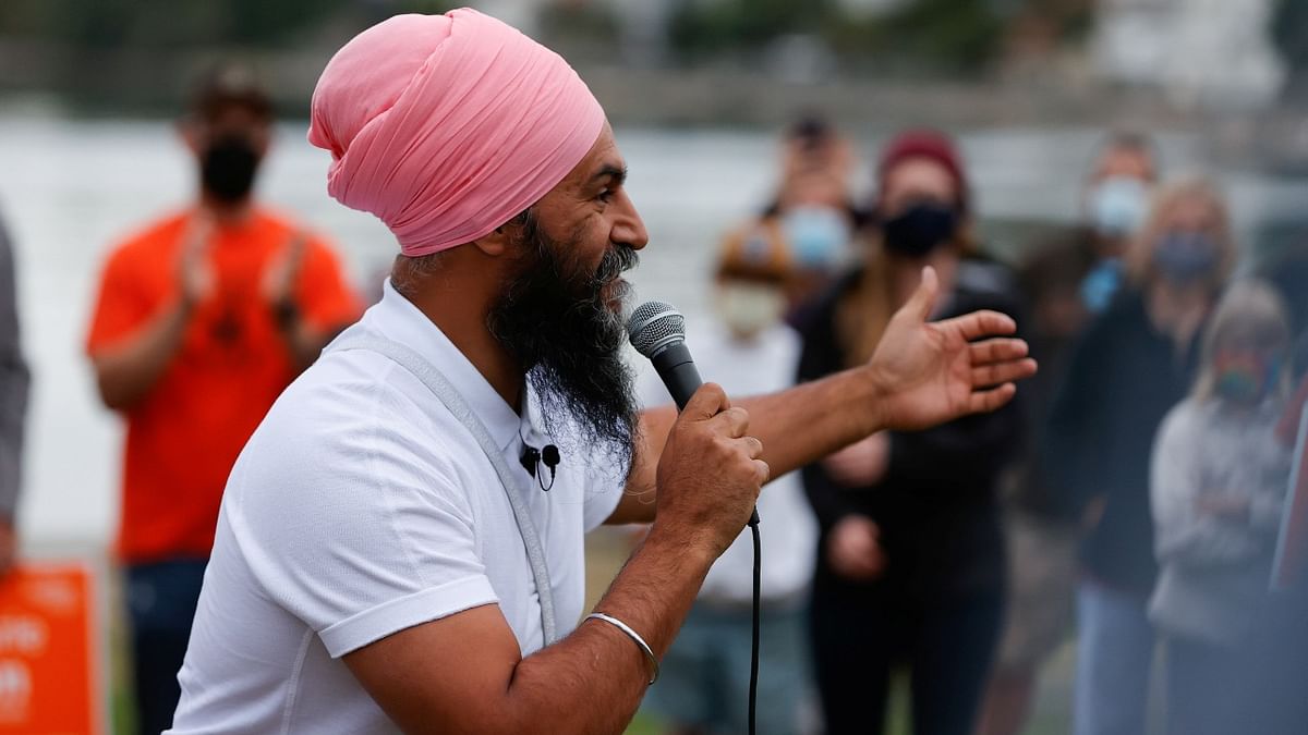 Canada's New Democratic Party leader Jagmeet Singh gives a speech to supporters during his election campaign tour at Transfer Beach Park in Ladysmith, British Columbia, Canada. Credit: Reuters Photo