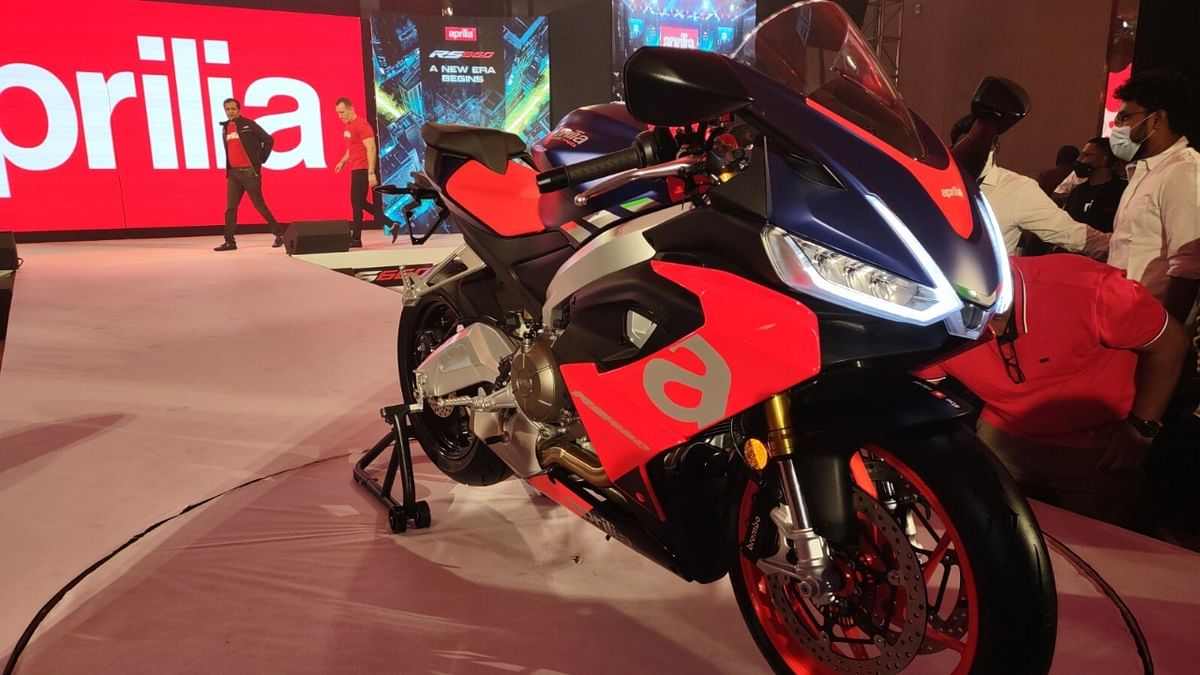 Piaggio India launched the Aprilia RS 660 and Tuono 660, Aprilia RSV4, Tuono V4 as well as the iconic Moto Guzzi V85TT in a glitzy event on September 2, 2021. Credit: DH Photo/Vivek Phadnis