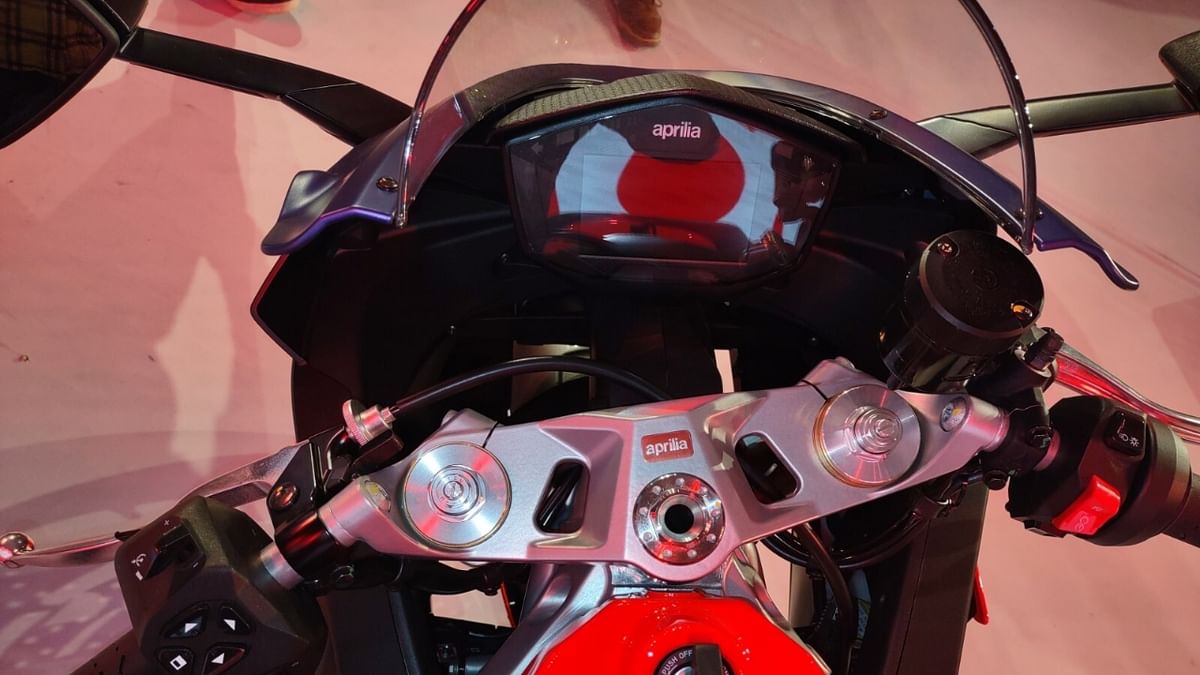 A peek into Aprilia's digital speedometer. Credit: DH Photo/Vivek Phadnis