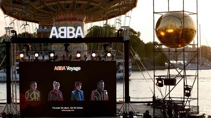 Members of the Swedish group ABBA are seen on a display during their Voyage event at Grona Lund, Stockholm, during their presentation of the first new song after nearly four decades. Credit: AFP Photo