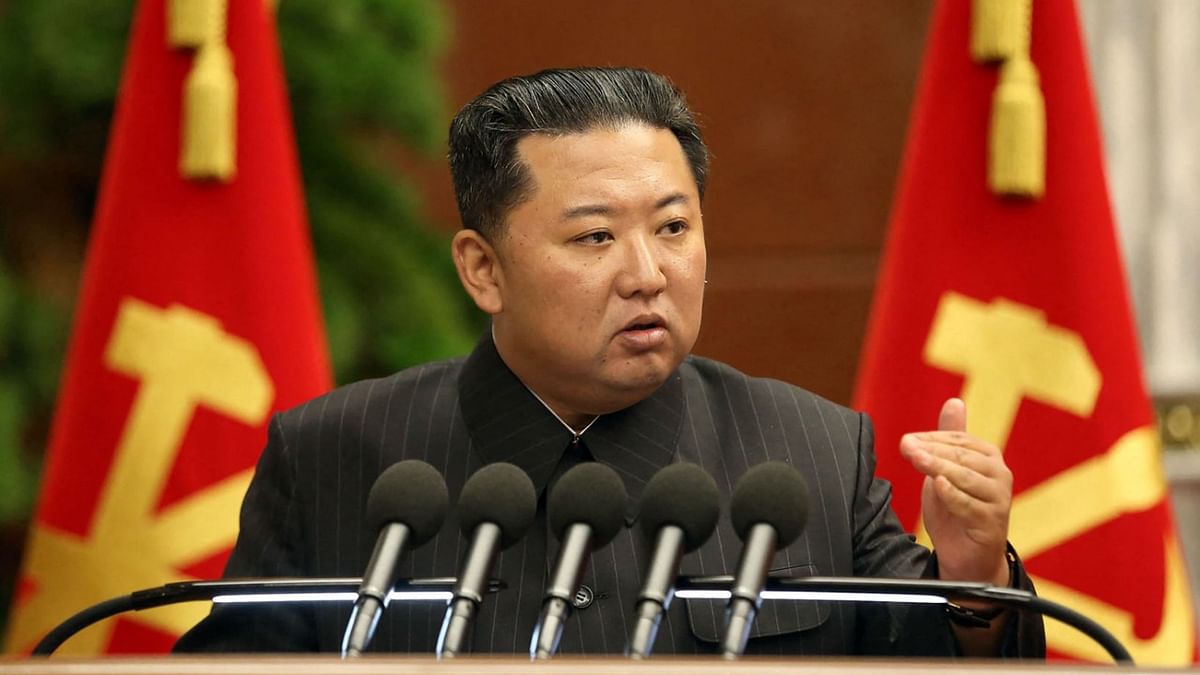This picture taken on September 2, 2021 and released from North Korea's official Korean Central News Agency (KCNA) on September 3 shows North Korean leader Kim Jong Un speaking at the third enlarged meeting of the Political Bureau of the 8th Central Committee of the Workers' Party of Korea (WPK) at the office building of the Party Central Committee in Pyongyang. Credit: AFP Photo