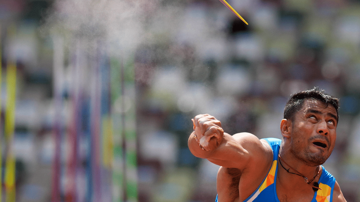 Sundar Singh Gurjar chipped in with a bronze, finishing behind Jhajharia in the men's javelin throw F46 final. Credit: AP Photo