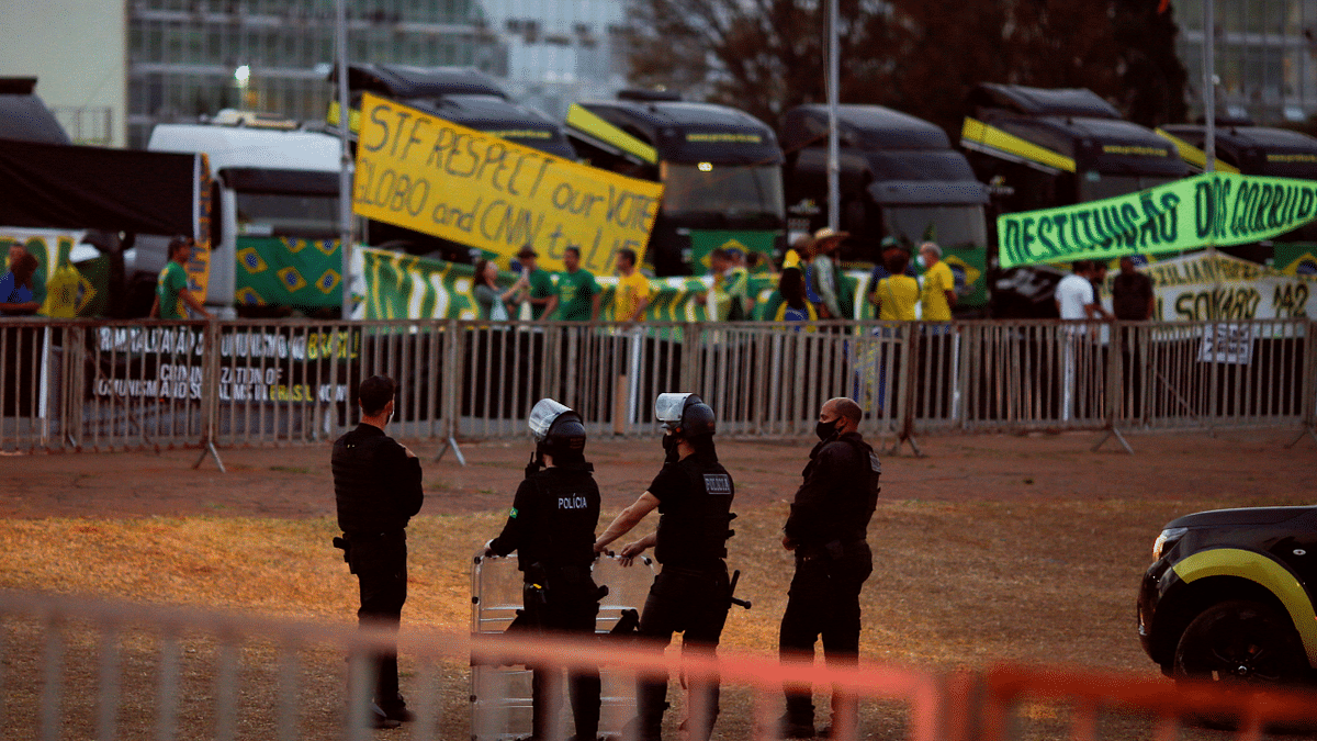 Police blockade to bar Access to the Brazil's Supreme Court headquarters for the truck drivers and supporters of the Brazil's President Jair Bolsonaro. Credit: Reuters Photo