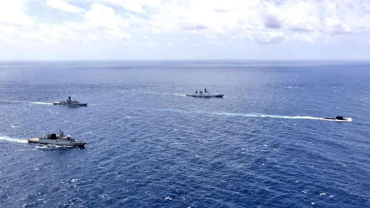 India and Australia began a five-day mega naval wargame on September 06 with an aim to strengthen joint capabilities in support of a stable and secure Indo-Pacific region. Credit: Twitter/@indiannavy