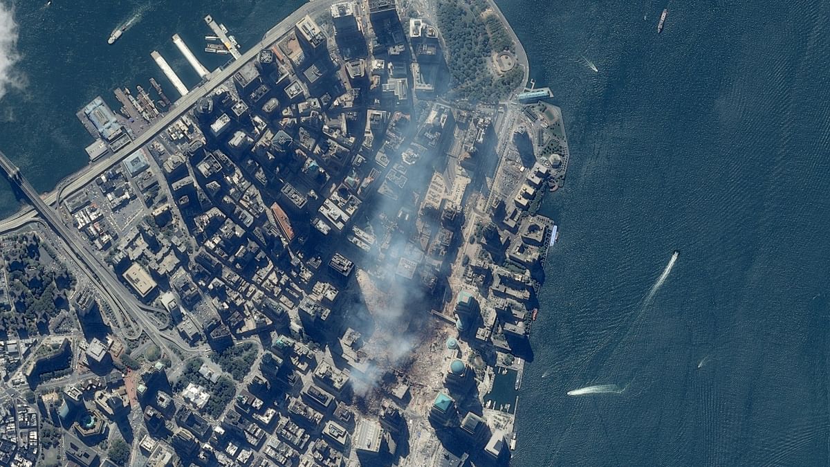 A satellite image shows a closer view of the World Trade Center in New York City, New York. Credit: Maxar Technologies/Handout via Reuters