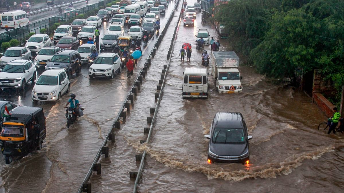 Waterlogging has been reported from several parts of the national capital including Moti Bagh and RK Puram in south Delhi after rains lashed the city. Credit: PTI Photo