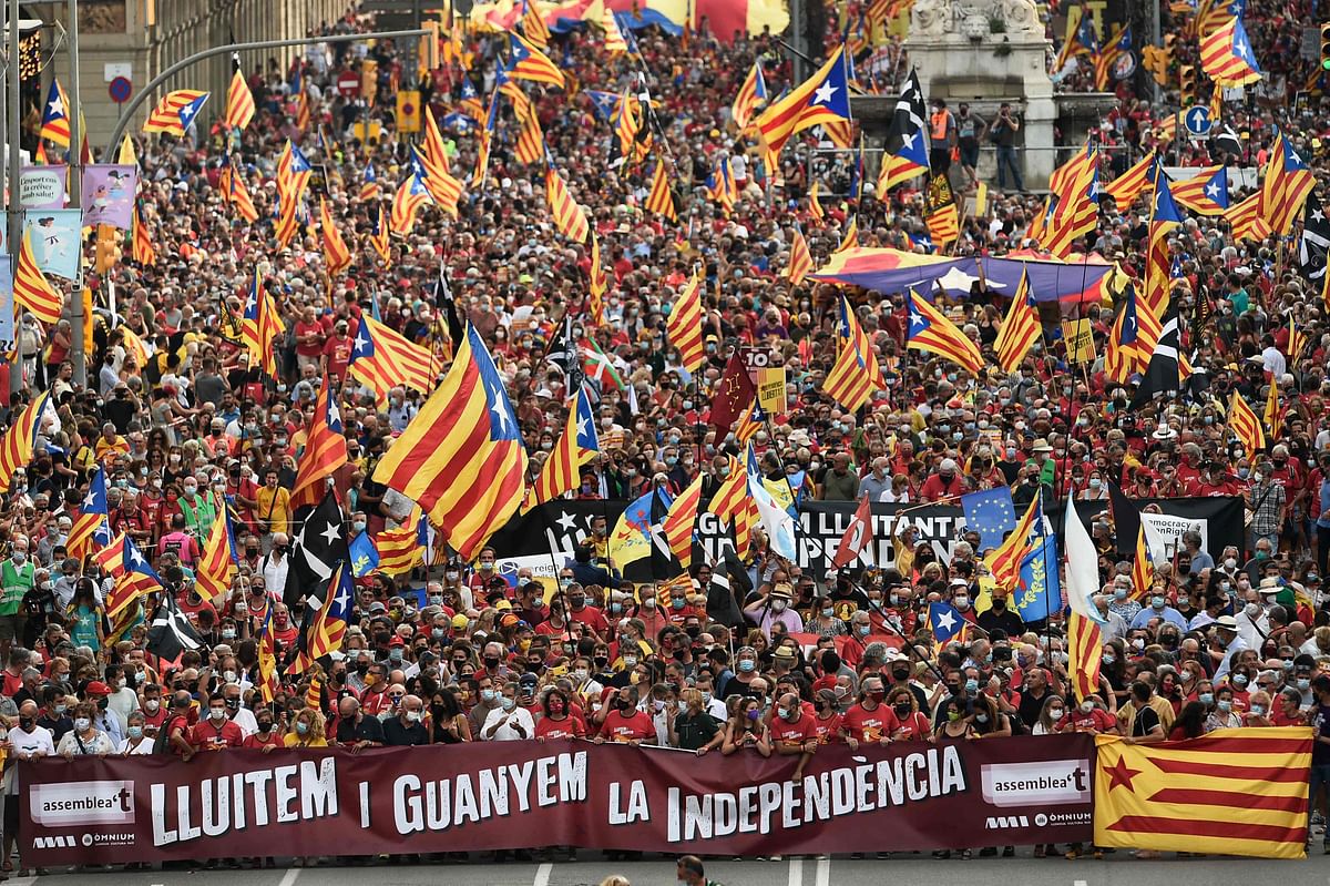 People wave Catalan pro-independence