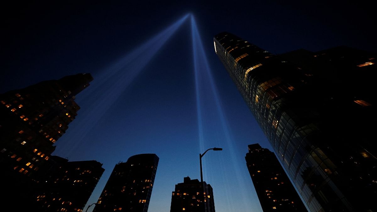 The Tribute in Light art installation is seen on the day marking the 20th anniversary of the September 11, 2001 attacks in New York City. Credit: Reuters Photo