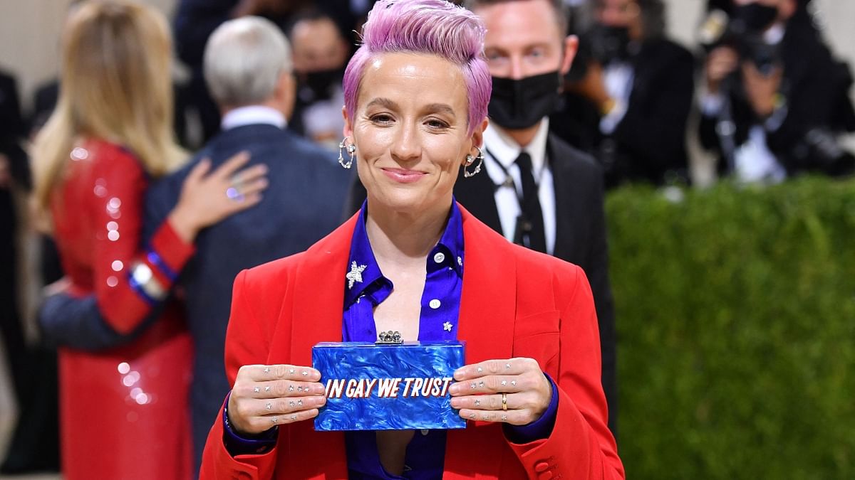 Soccer player Megan Rapinoe carried a clutch bag with the words