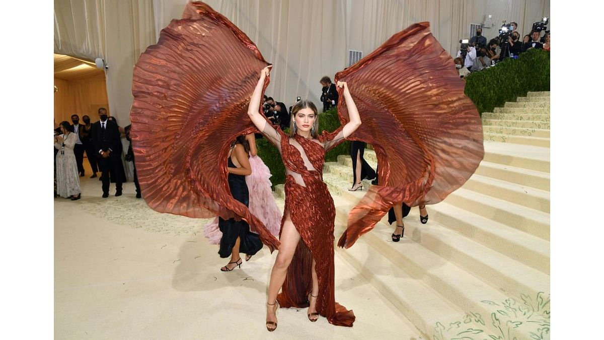 Brazilian model-actress Valentina Sampaio flaunts the wings of her dress. Credit: AFP Photo
