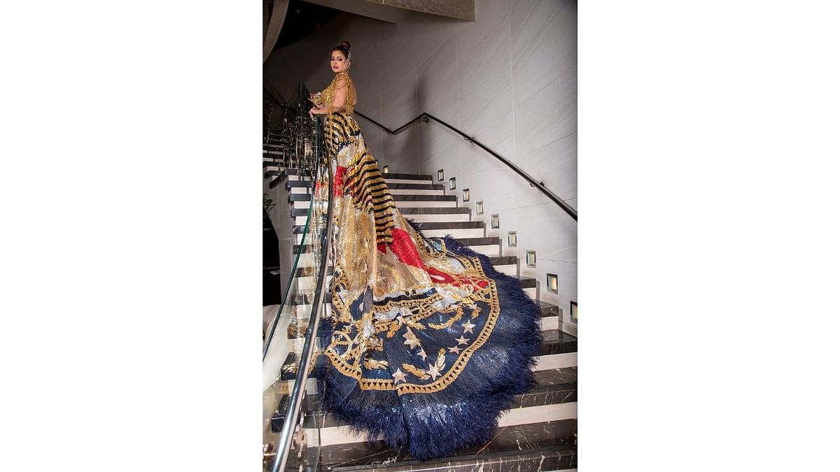 The wife of billionaire Megha Krishna Reddy made her red carpet debut at the glamorous soiree in Shane and Falguni Peacock ensemble. Credit: Instagram/sudhareddy.official