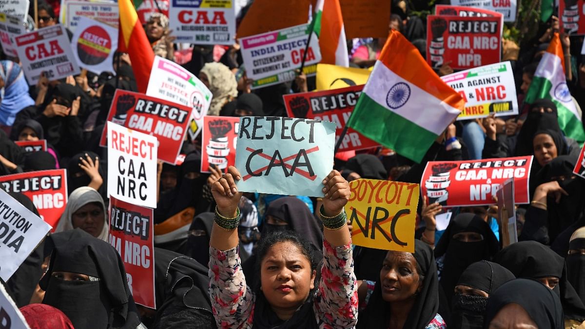 Citizenship Amendment Act (CAA) | The passage of the CAA on December 11, 2019, was met with widespread protests across India, with many terming the move that granted citizenship on certain conditions to only certain minorities from Muslim-majority nations neighbouring India as discriminatory | Credit: DH File Photo/Pushkar V