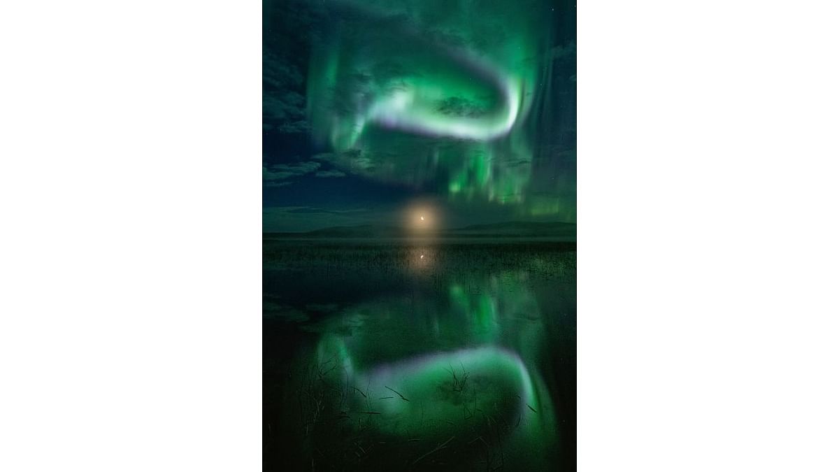 Aurorae Runner-Up: Proper Welcome for the Moon. Credit: Royal Observatory Greenwich’s Astronomy Photographer of the Year 13 (2021) competition/exhibition - Thomas Kast (Finland)