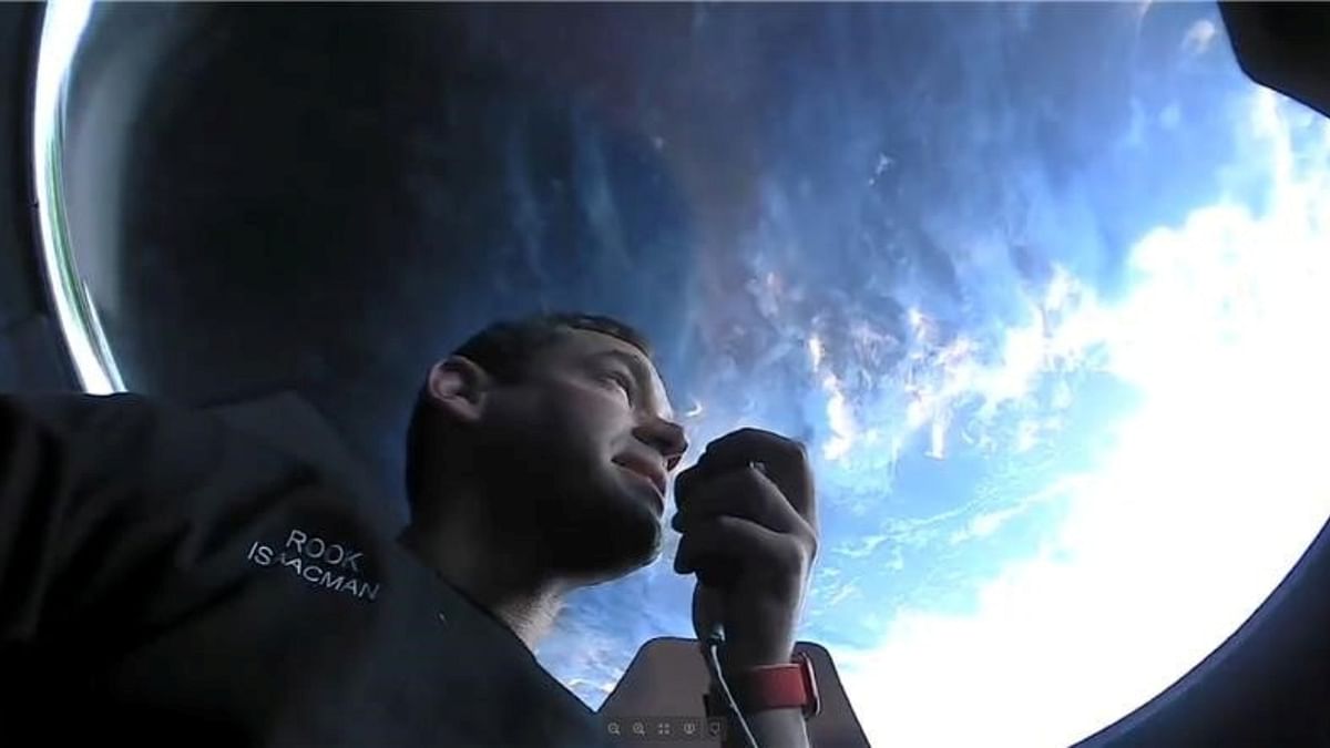 Inspiration4 crew member Jared Isaacman seen on their first day in space. Credit: SpaceX/Handout via Reuters