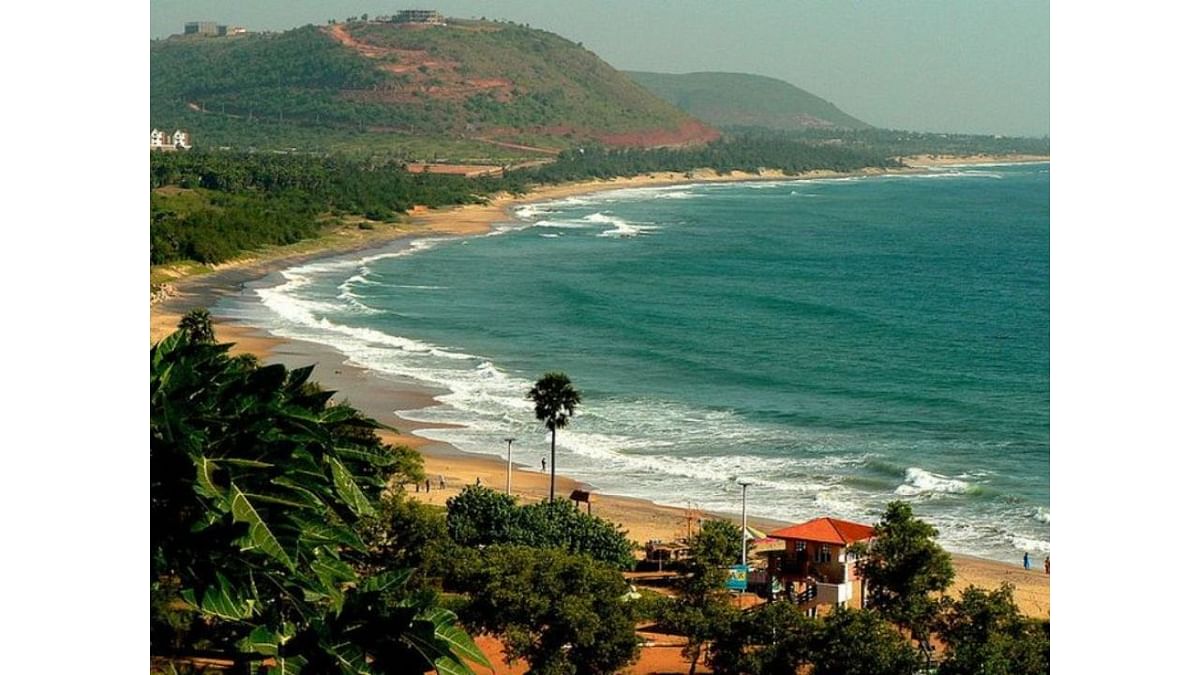 Known for its golden sands, Rushikonda Beach in Andhra Pradesh is also popular venue for water sports. Credit: Twitter/@PBNS_India