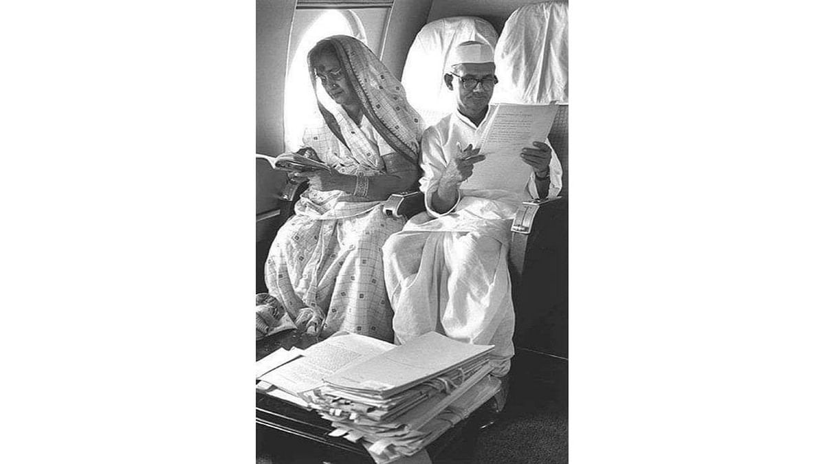 Vinamra Shastri also shared a picture of his grandfather PM Lal Bahadur Shastri, tending to work files inside the flight. Credit: Twitter/@VShastri