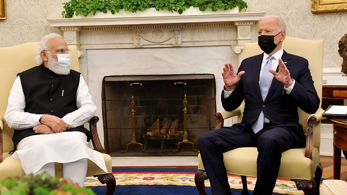 In the meeting with US President Joe Biden, PM Modi praised him for his efforts in combating the Covid-19 pandemic, climate change, and promoting Quad. Credit: PTI Photo