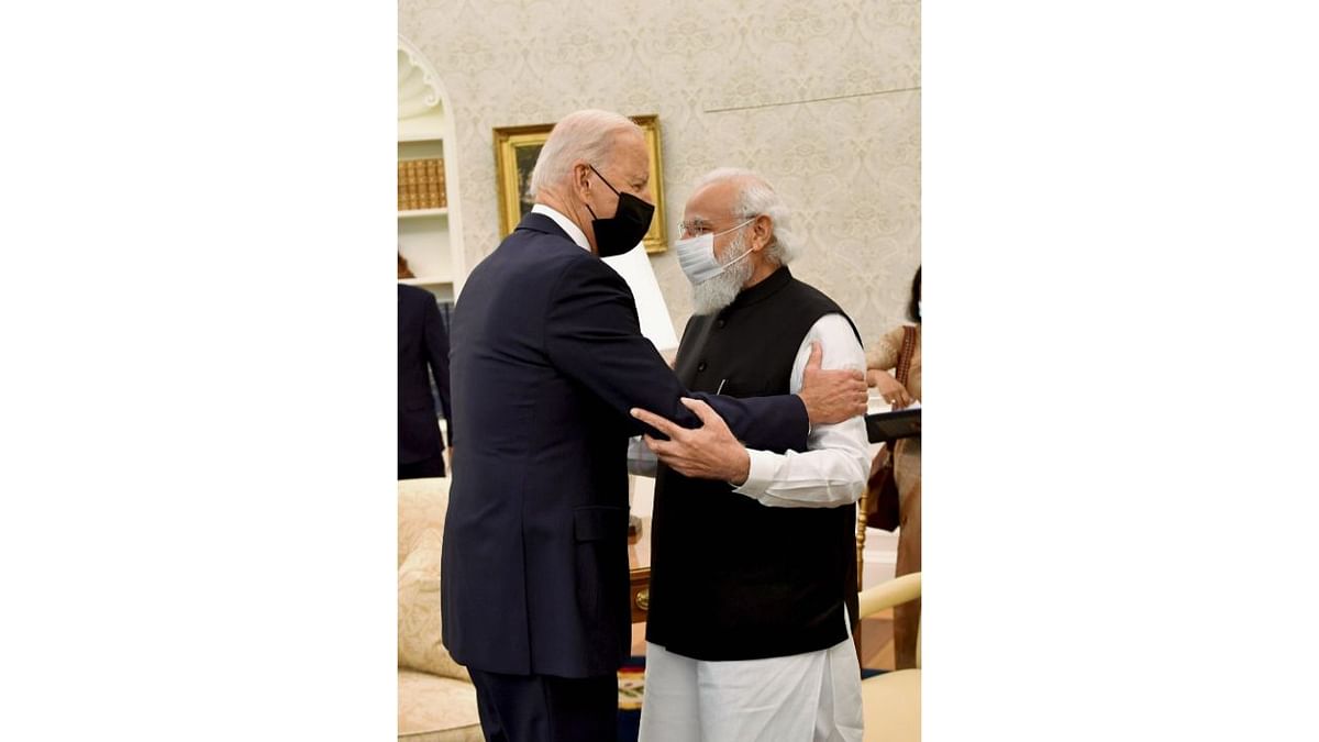 President Biden welcomed PM Modi in the Oval Office of the White House. Credit: PTI Photo