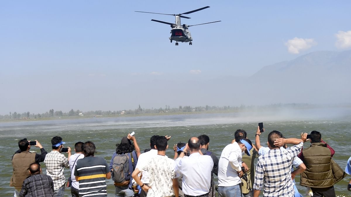 The main aim of the show, under the theme of 'Give Wings to Your Dream', was to raise awareness among the youth of the Kashmir Valley and motivate them to join the Indian Air Force and to promote tourism in the region. Credit: PTI Photo