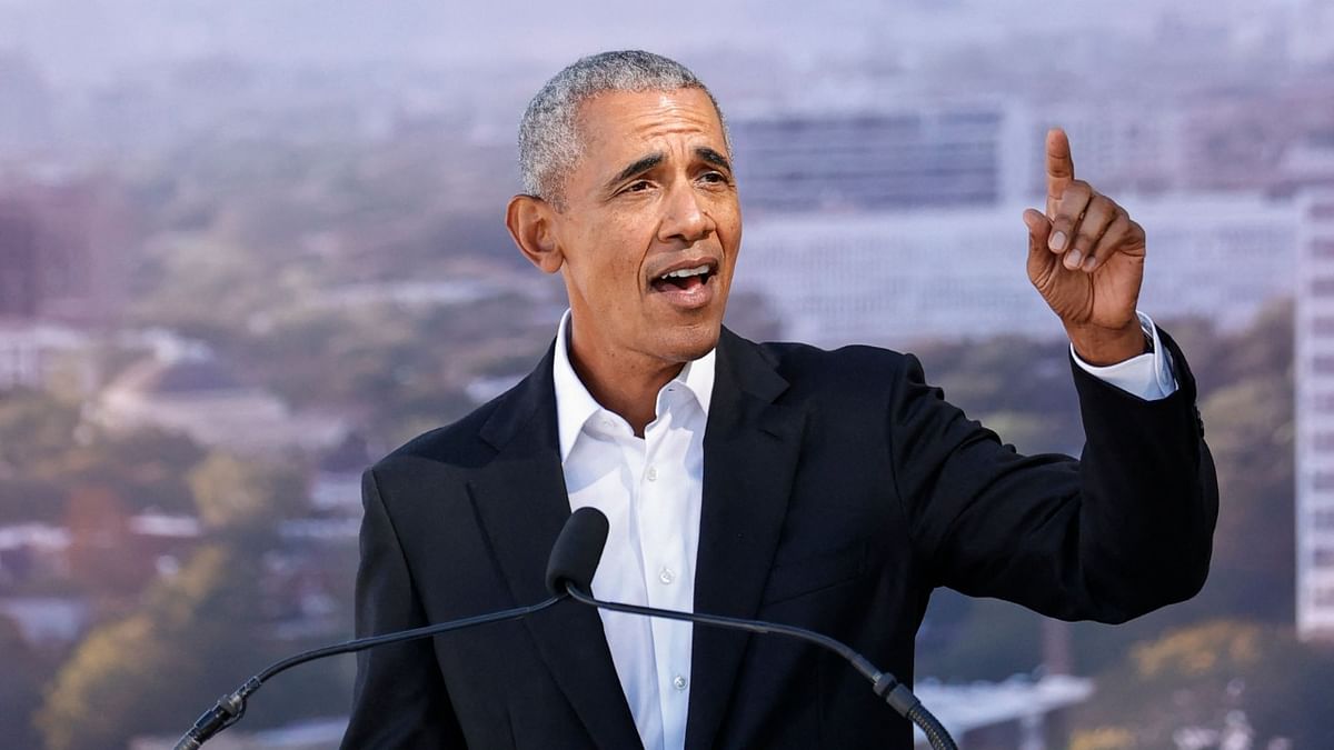 Former US President Barack Obama speaks during the groundbreaking ceremony for the Obama Presidential Center at Jackson Park in Chicago, Illinois. Credit: AFP Photo