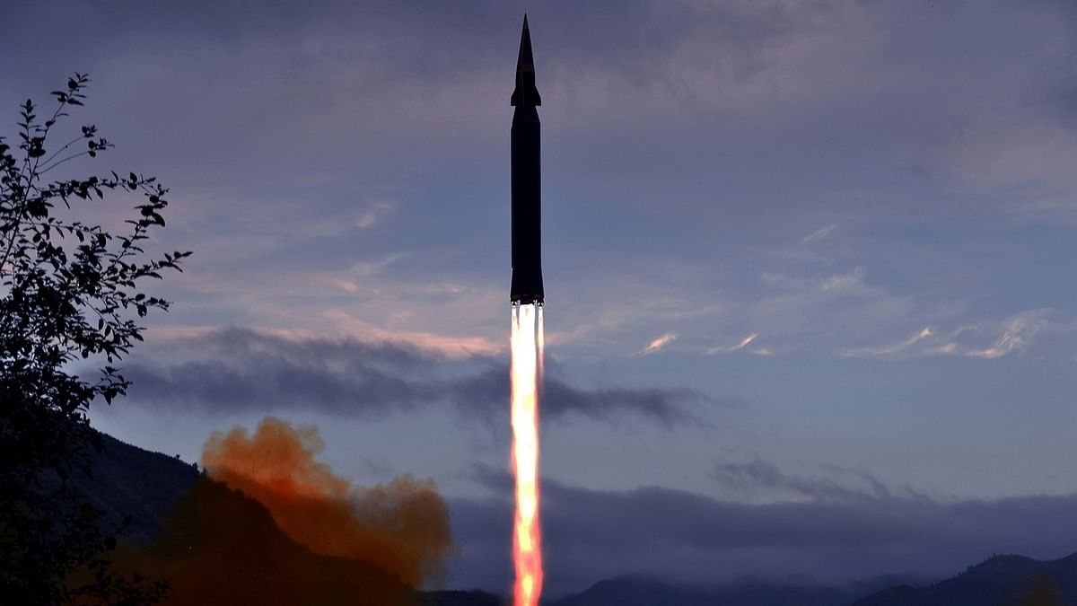 This picture taken on September 28, 2021 and released from North Korea's official Korean Central News Agency (KCNA) on September 29 shows the Academy of Defence Science of the DPRK test-firing a hypersonic missile Hwasong-8 newly developed by it in Toyang-ri, Ryongrim County of Jagang Province, North Korea. Credit: AFP Photo
