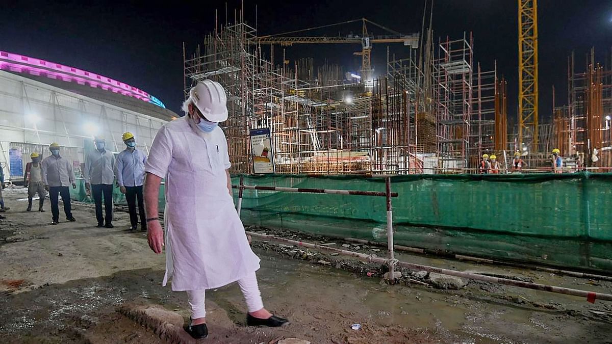 Prime Minister Narendra Modi visited the construction site of the Central Vista project, the new parliament building, which is expected to be completed in the second half of the next year. Credit: PTI Photo