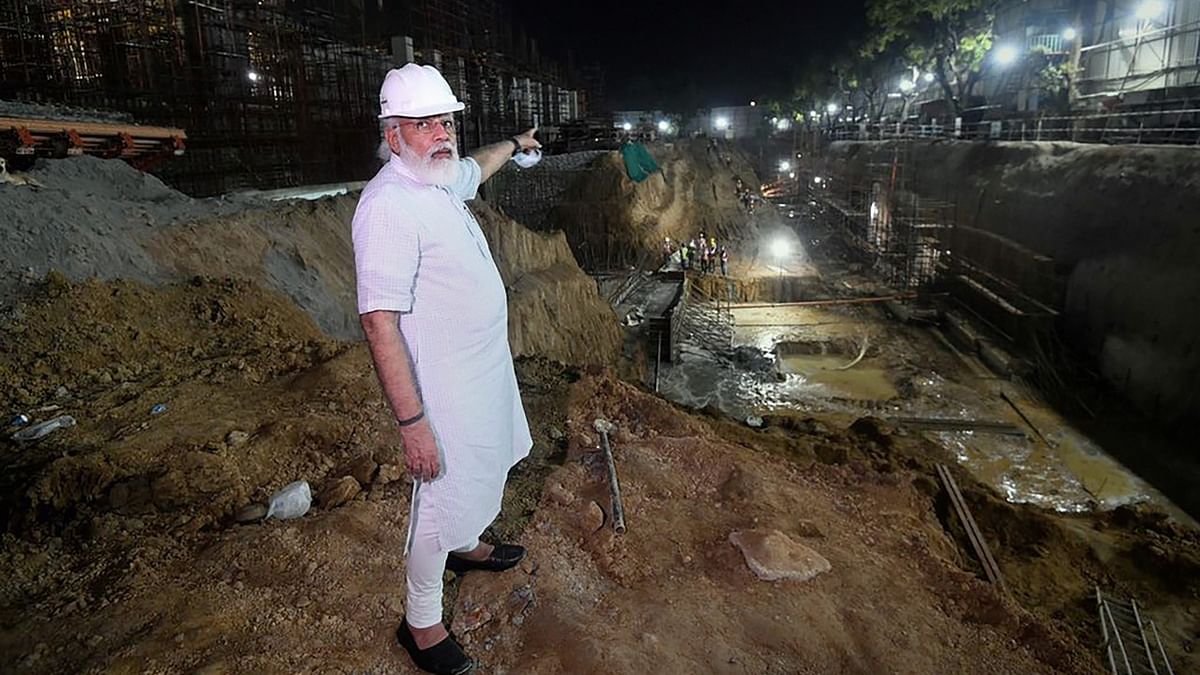 PM Modi inspects construction work of new Parliament building in New Delhi. Credit: PTI Photo
