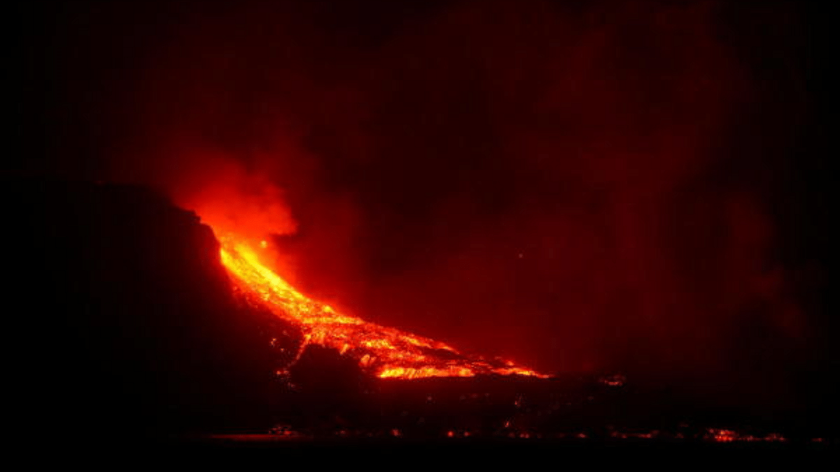 Lava flows into the sea following the eruption of a volcano on the Canary Island of La Palma. Credit: Reuters Photo