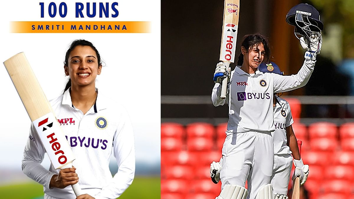 Indian women's team opener Smriti Mandhana became the first woman from the country to hit a century on Australian soil in Test cricket. She took 171 balls to slam her maiden Test century. Credit: Twitter/@BCCIWomen