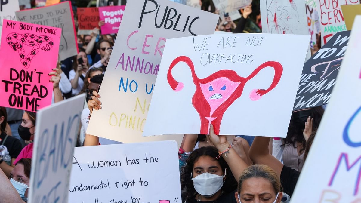 Supporters of reproductive choice take part in the nationwide Women's March, held after Texas rolled out a near-total ban on abortion procedures and access to abortion-inducing medications, in Manhattan. Credit: Reuters Photo