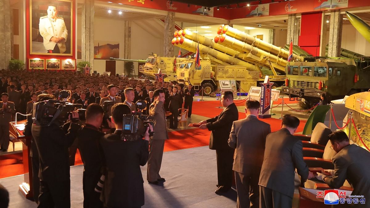 The scene was part of a pain-defying display put on by the North Korean army for the opening of a defence exhibition this week that showcased the nuclear-armed country's weapons. Credit: KCNA via Reuters