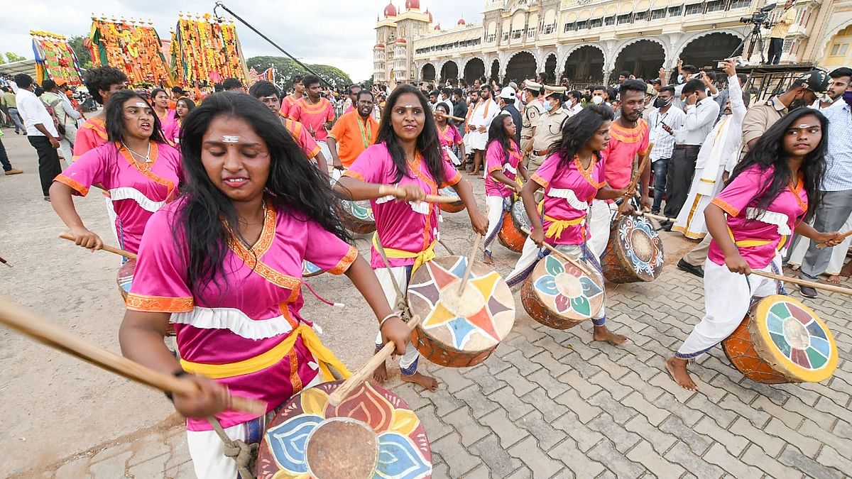 The traditional Dasara procession is held on Vijayadashami, signifying the victory of good over evil. The rulers of Mysuru or the Wadiyars had been worshippers of Durga and had established their family Goddess atop a hillock, which has been named as Chamunda hills. Credit: PTI Photo