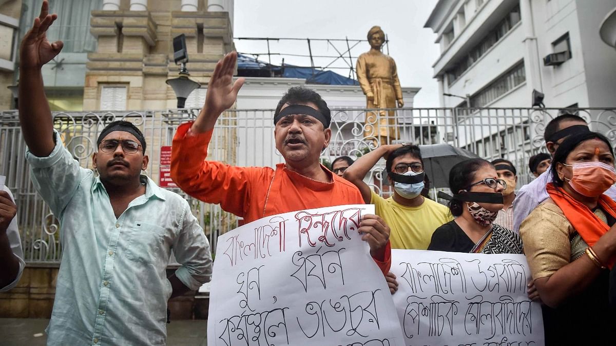 BJP Yuva Morcha supporters also joined the protest and staged a protest in front of Vivekananda House in Kolkata. Credit: PTI Photo
