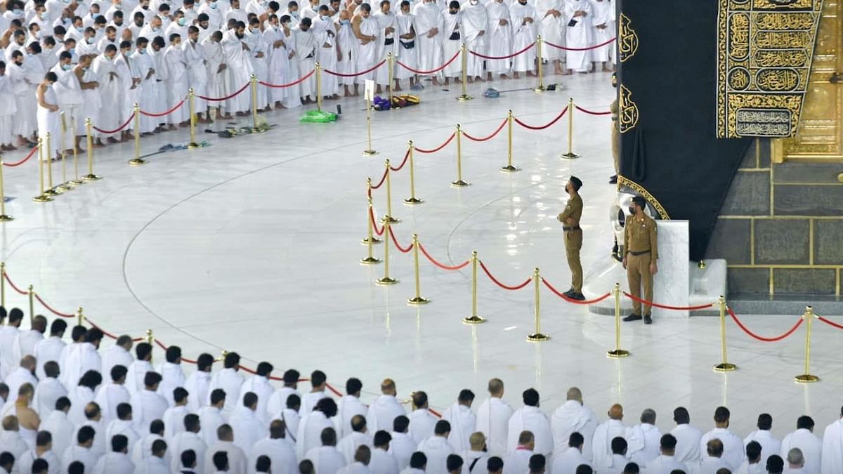 Also, the Kaaba remained cordoned off and out of reach. Credit: Saudi Press Agency/Handout via Reuters