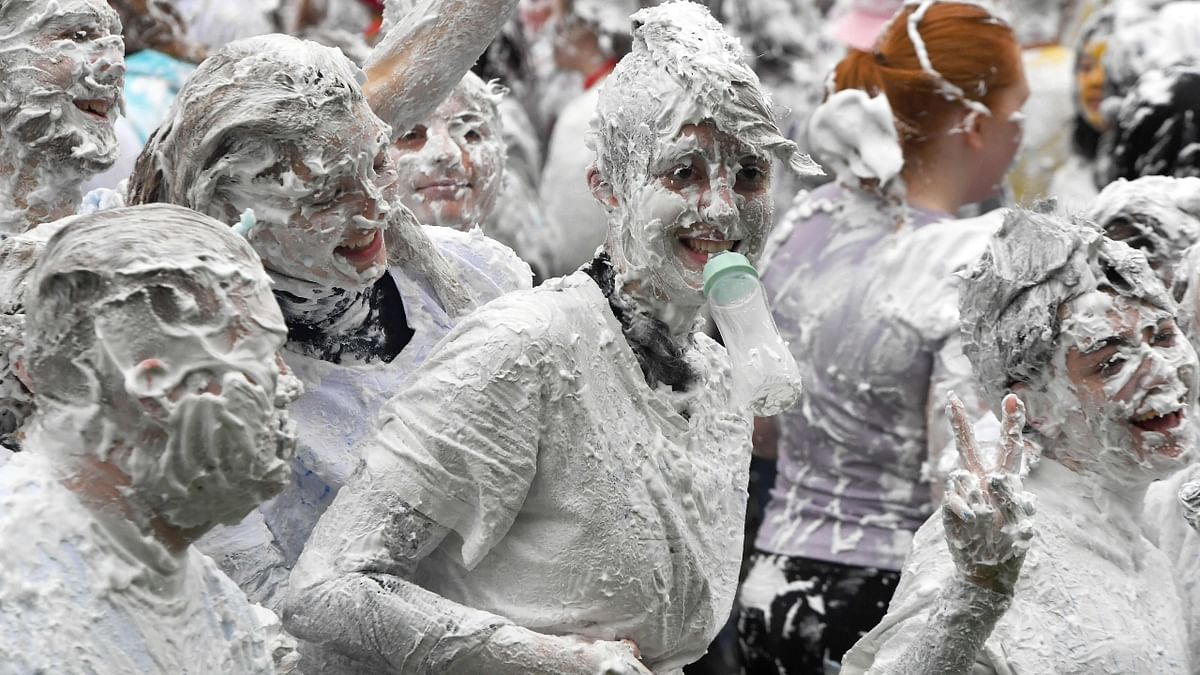 Freshers get welcomed with 'shaving foam' at the University of St Andrews in Scotland. Credit: AFP Photo
